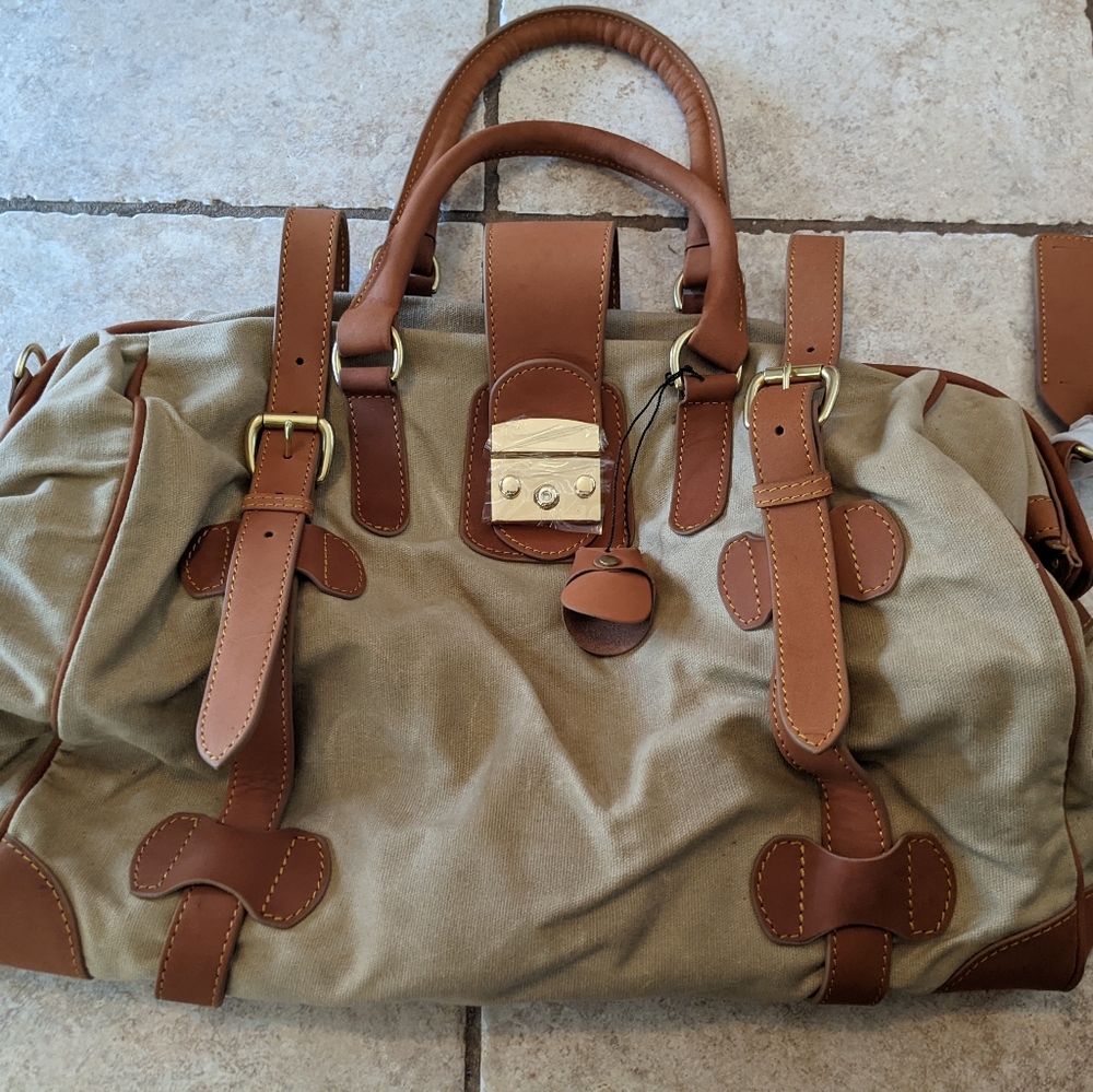 J. Peterman canvas and leather travel bag.